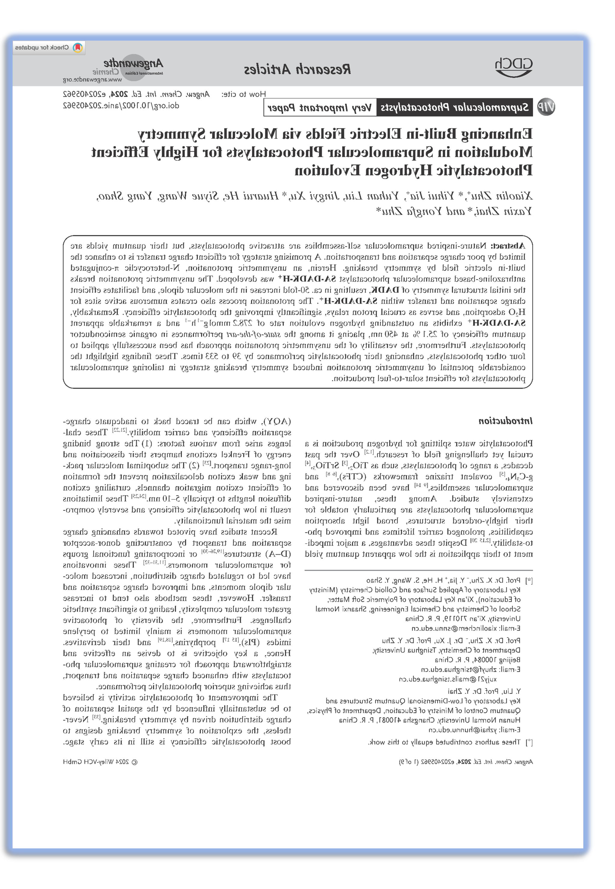 朱晓林副研究员在学术期刊Angew. Chem. Int. Edit.上发表研究成果（2024-04-22）